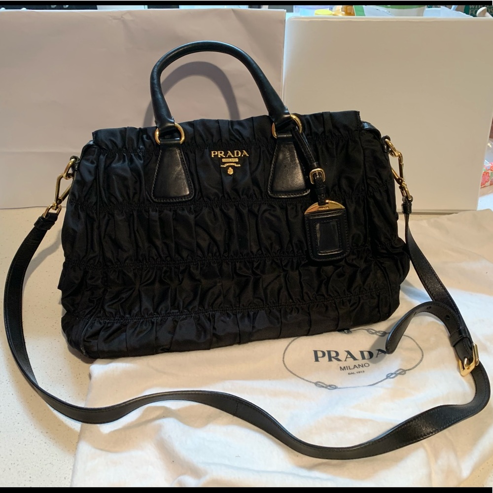 Prada Black Gaufre Tessuto Nylon & Leather Tote